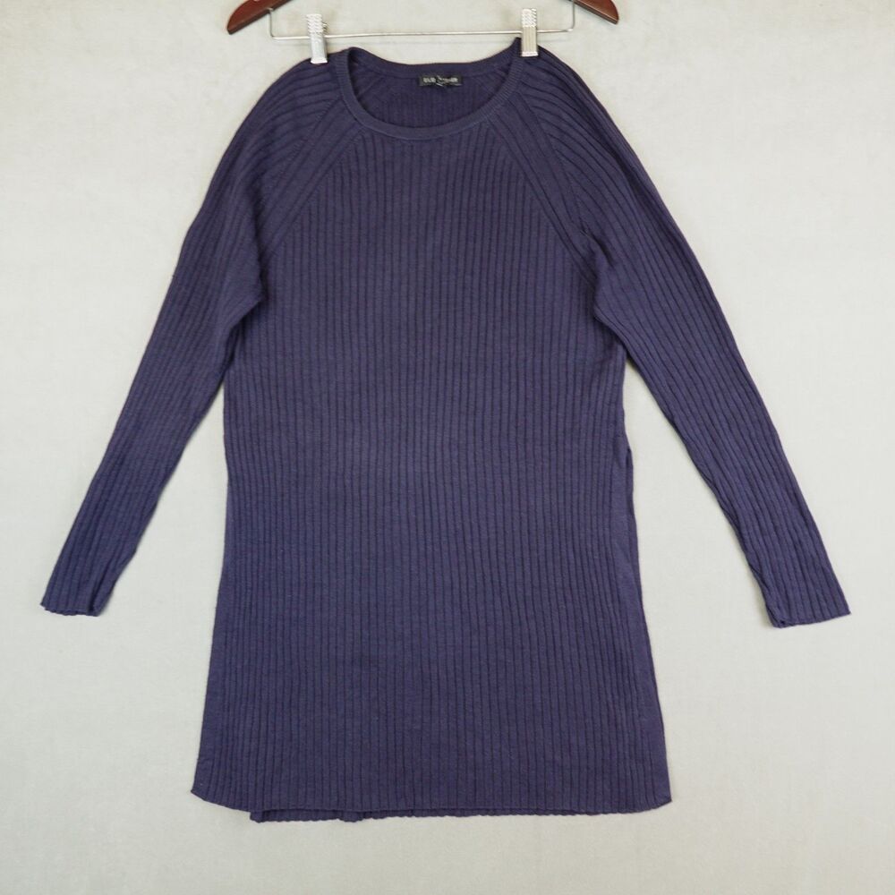 Eileen Fisher Sweater Dress Organic Linen Blend Navy Blue Long Sleeve Size Large